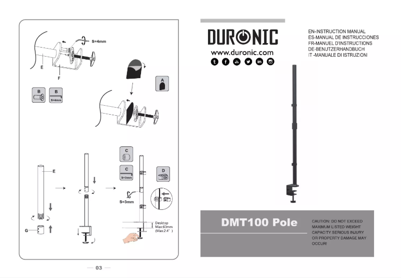 Imagen de la primera página del manual del dispositivo DMT100 POLE