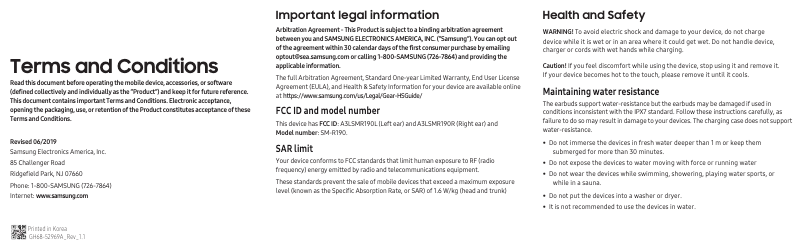 Página 1 del manual Información de garantía Samsung Galaxy Buds Pro