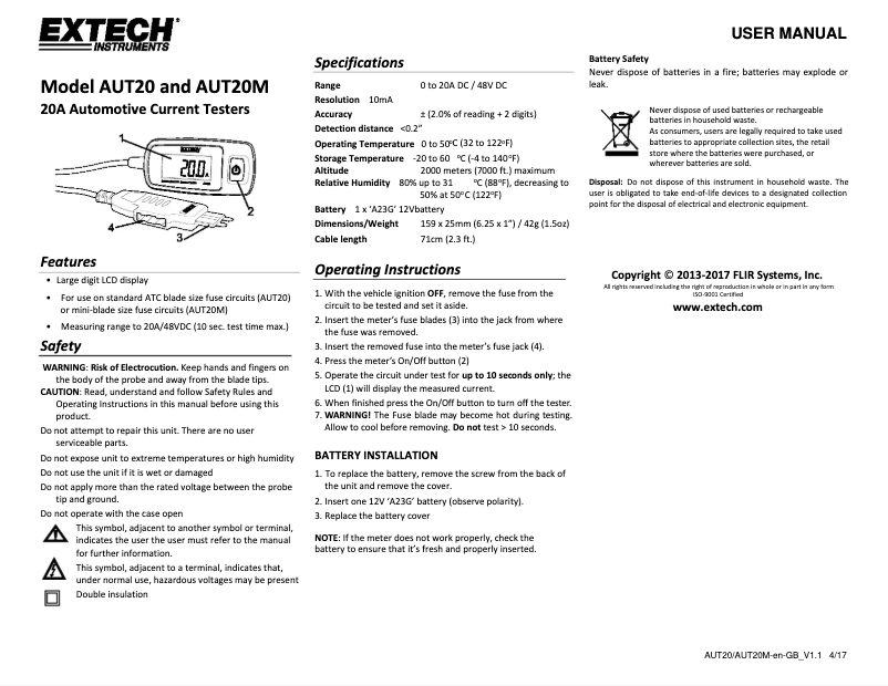Página 1 del manual Manual de usuario Extech AUT20