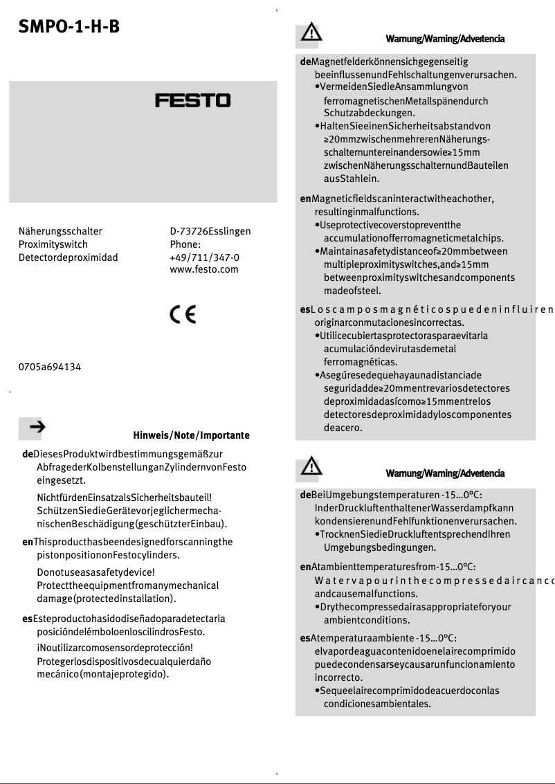 Imagen de la primera página del manual del dispositivo SMPO-1-H-B