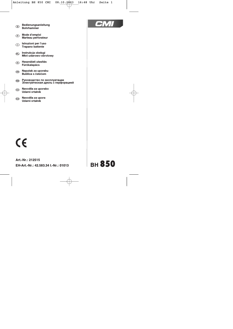 Página 1 del manual Manual de usuario CMI BH 850