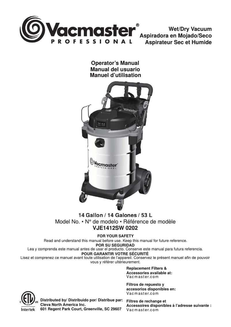Página 1 del manual Manual de usuario Vacmaster Professional VJE1412SW 0202