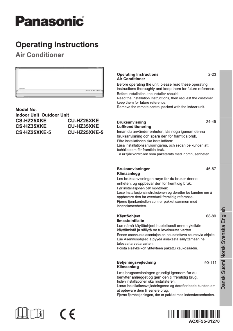 Imagen de la primera página del manual del dispositivo CU-HZ35XKE
