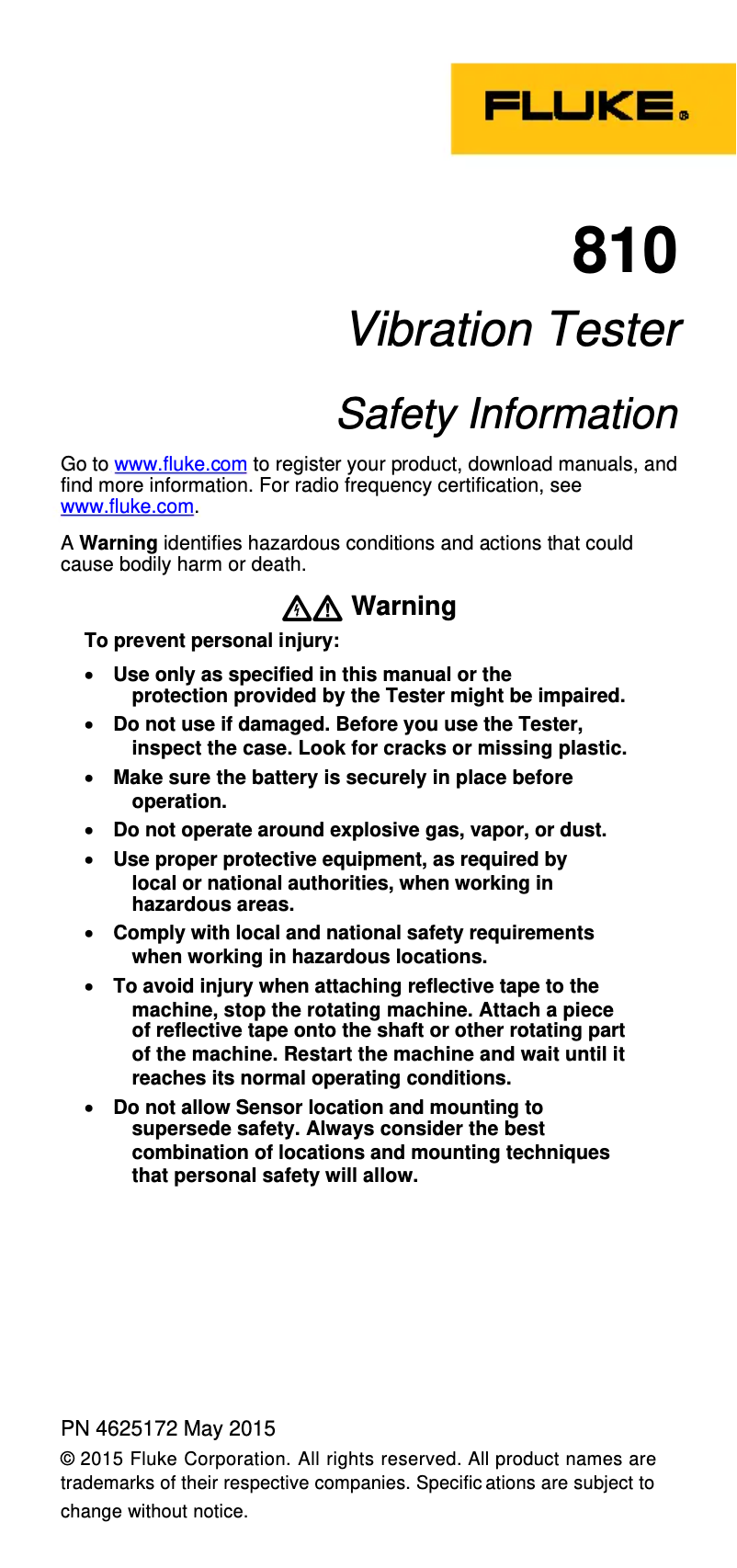 Página 1 del manual Instrucciones de seguridad Fluke 810