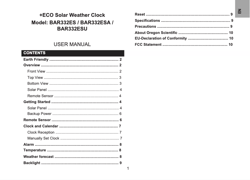 Página 1 del manual Manual de usuario Oregon Scientific BAR332ES