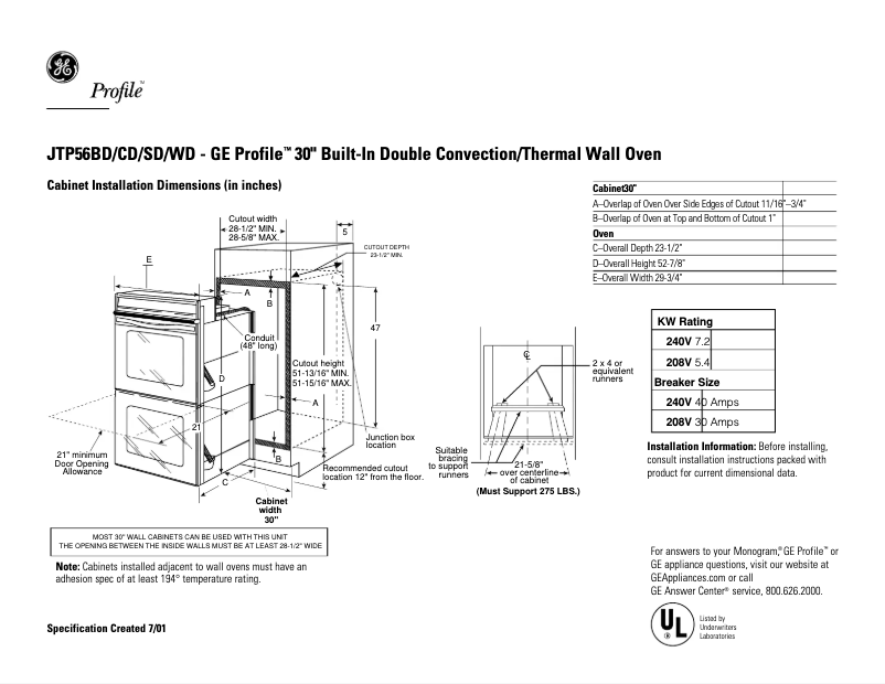 Imagen de la primera página del manual del dispositivo Profile JTP56SDSS