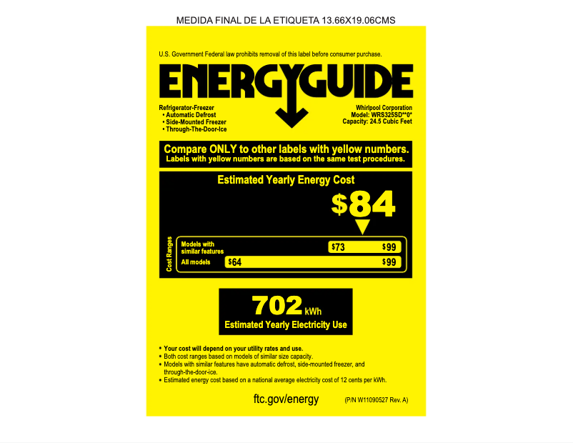 Página 1 del manual Etiqueta energética Whirlpool WRS325SDH