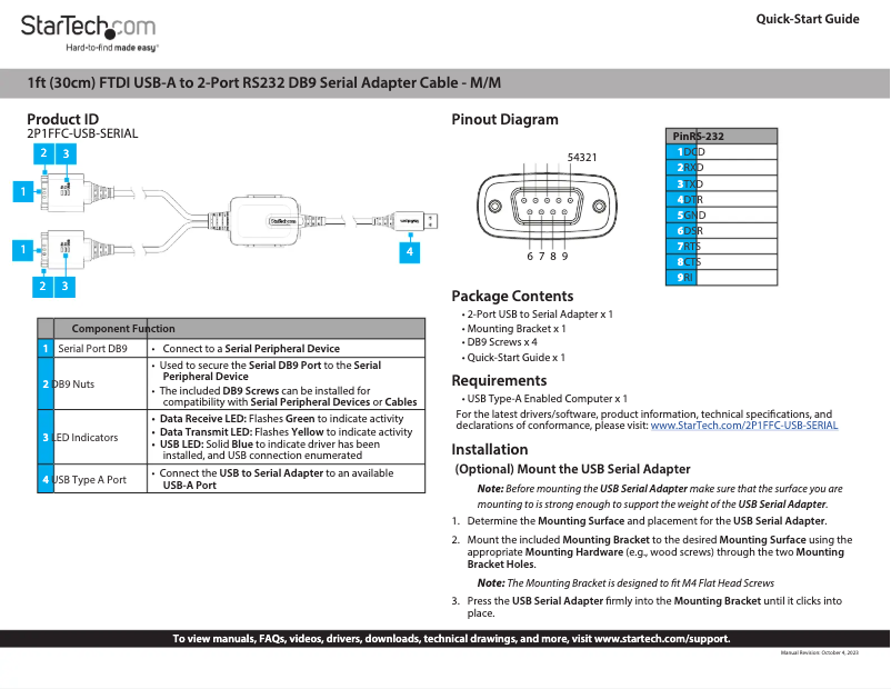 Imagen de la primera página del manual del dispositivo 2P1FFC-USB-SERIAL