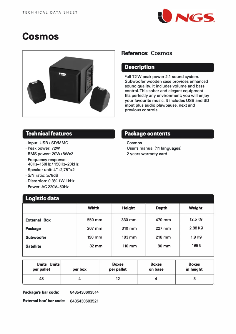 Imagen de la primera página del manual del dispositivo Cosmos