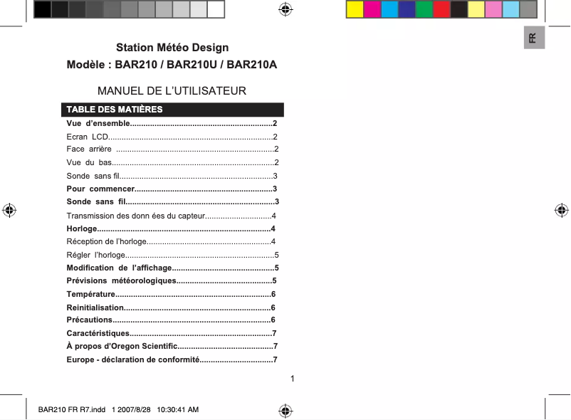 Página 1 del manual Manual de usuario Oregon Scientific BAR210