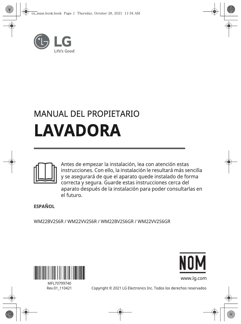 Página 1 del manual Manual de usuario LG WM22BV2S6R