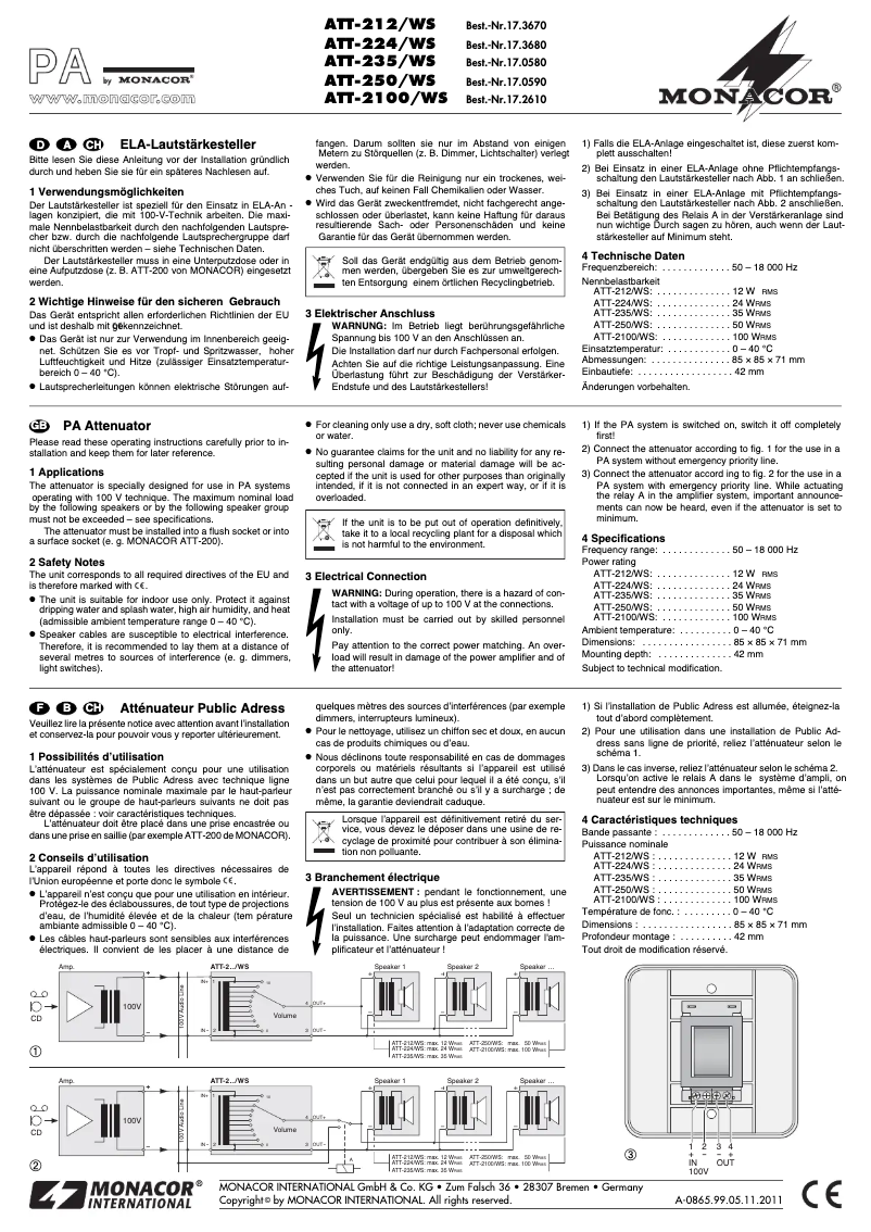 Página 1 del manual Manual de usuario Monacor ATT-212/WS