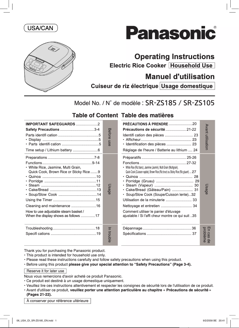 Página 1 del manual Manual de usuario Panasonic SR-ZS185