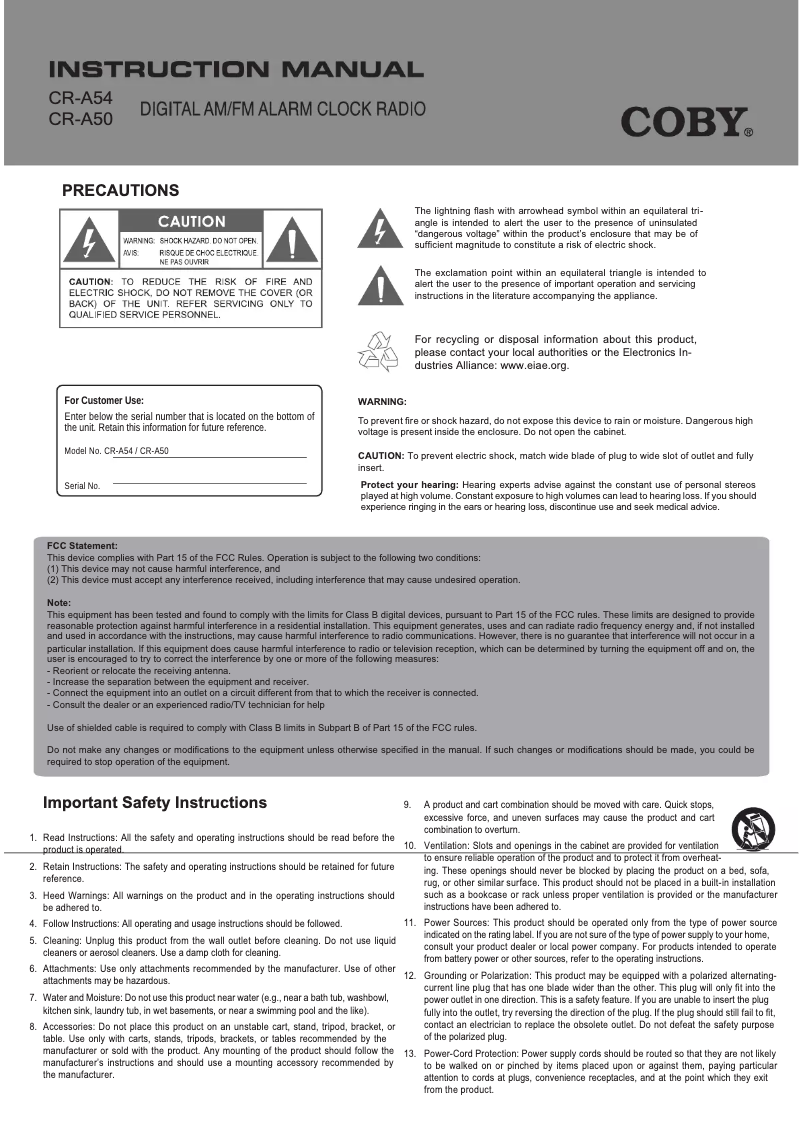 Página nº 1 - Manual de usuario Coby CR-A54