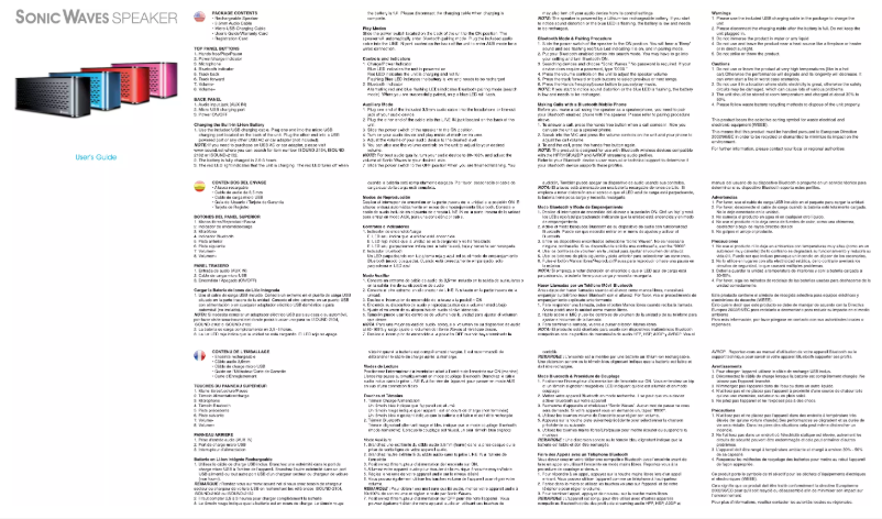 Imagen de la primera página del manual del dispositivo Sonic Waves