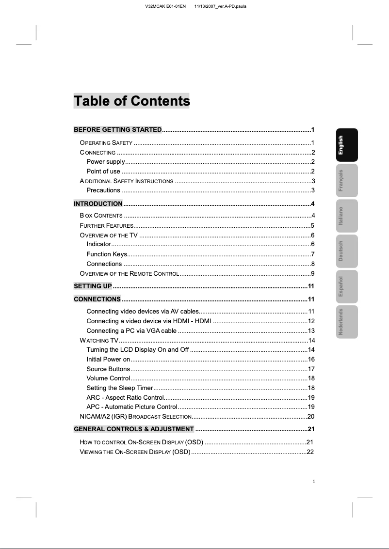 Imagen de la primera página del manual del dispositivo V32MCAK E01