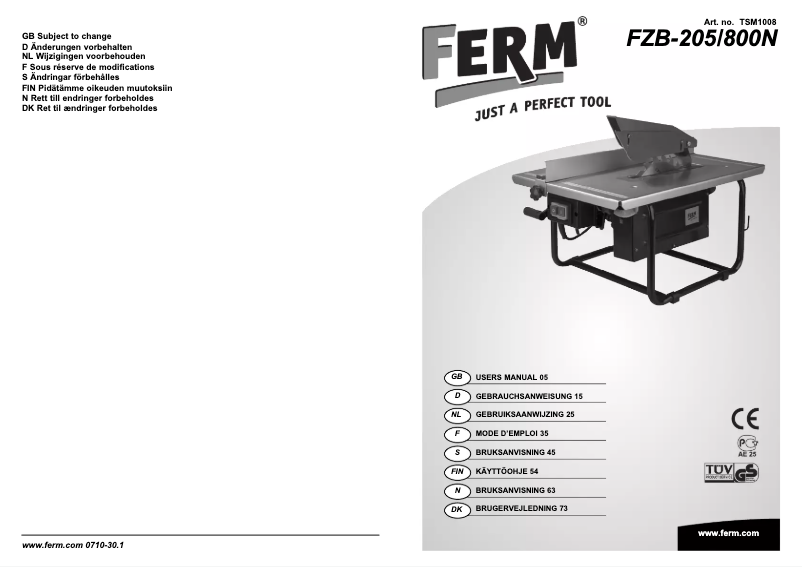 Página nº 1 - Manual de usuario Ferm FZB-205/800N