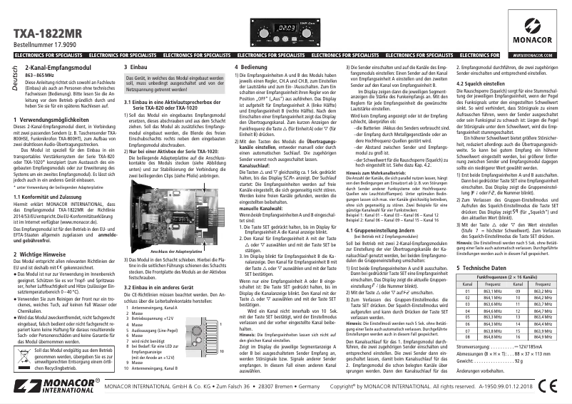 Página 1 del manual Manual de usuario Monacor TXA-1822MR