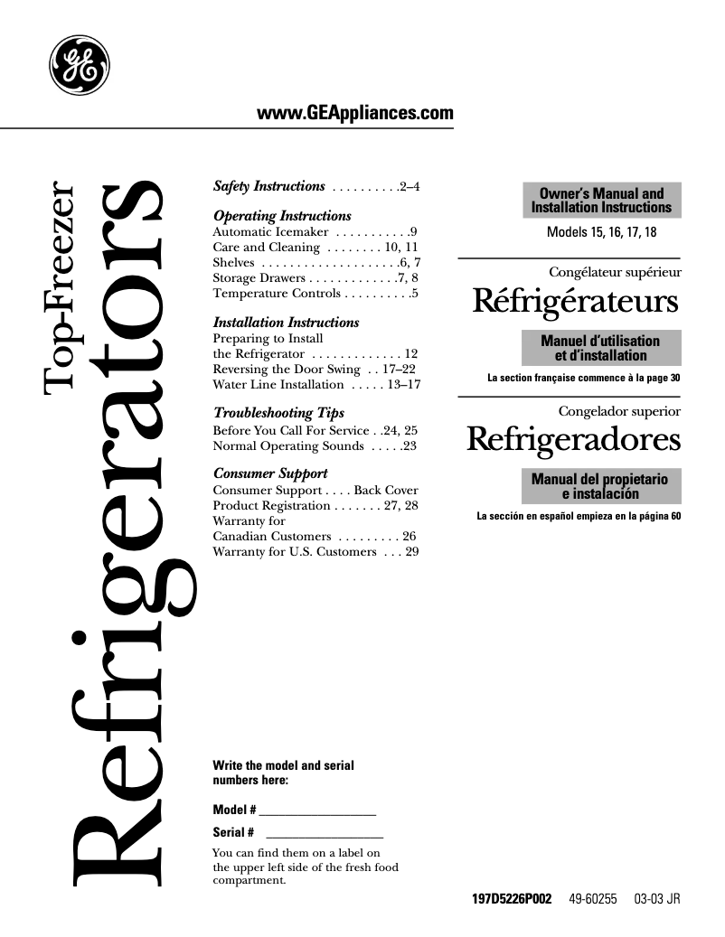 Imagen de la primera página del manual del dispositivo GTS16BBMLAA