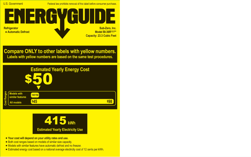 Página 1 del manual Etiqueta energética Sub-Zero BI-36RG/O