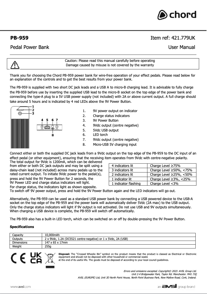 Imagen de la primera página del manual del dispositivo PB-959