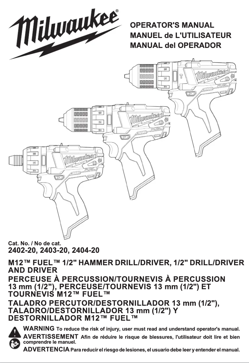 Página 1 del manual Manual de usuario Milwaukee 2402-20