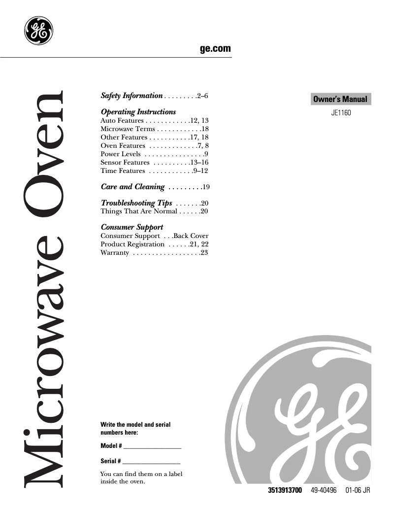 Imagen de la primera página del manual del dispositivo JE1160BD