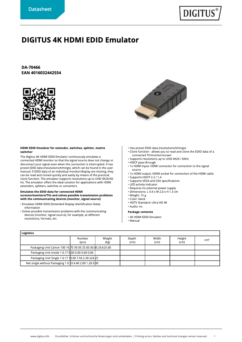 Imagen de la primera página del manual del dispositivo DA-70466