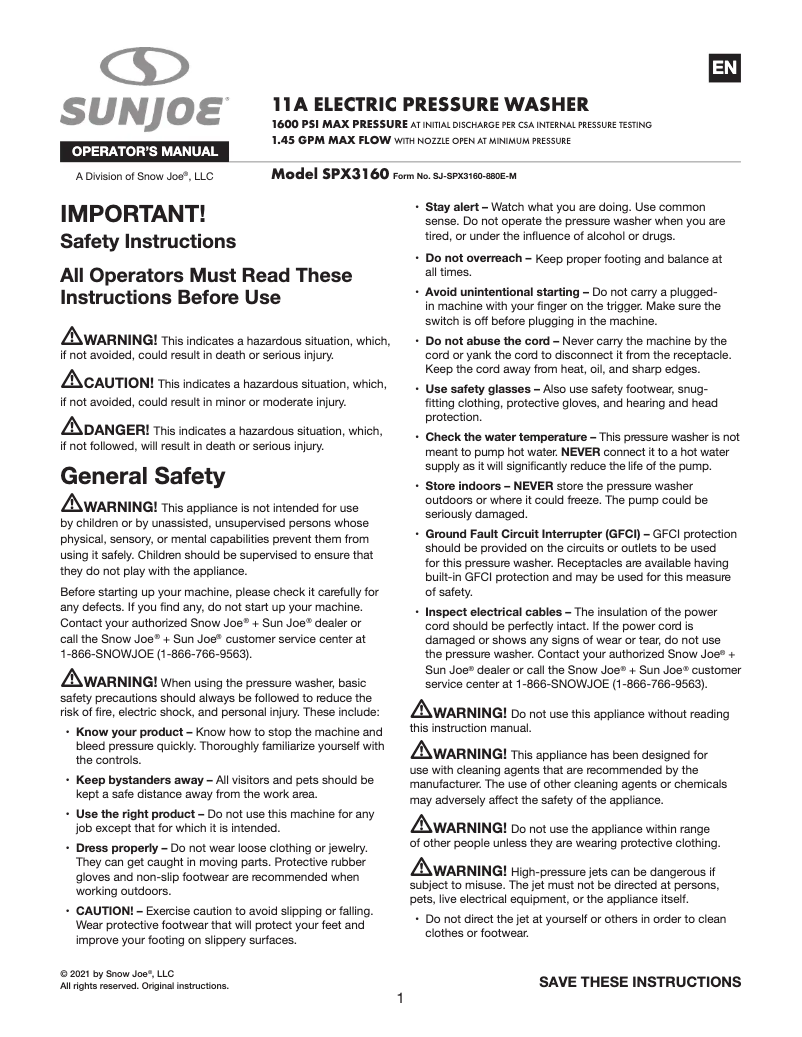 Página nº 1 - Manual de usuario Sun Joe BDL-A0214