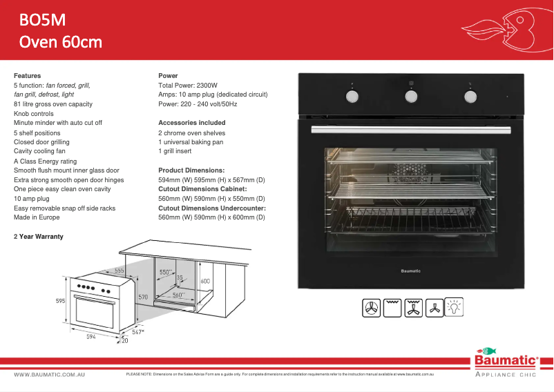 Página 1 del manual Ficha técnica Baumatic BO5M