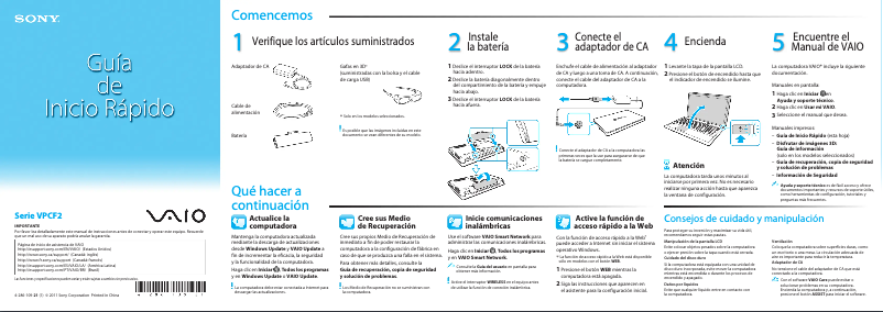 Imagen de la primera página del manual del dispositivo Vaio VPCF221FX