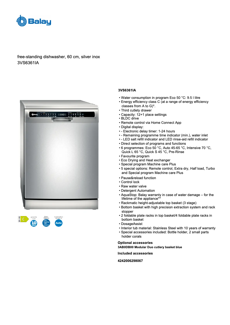 Página 1 del manual Ficha técnica Balay 3VS6361IA