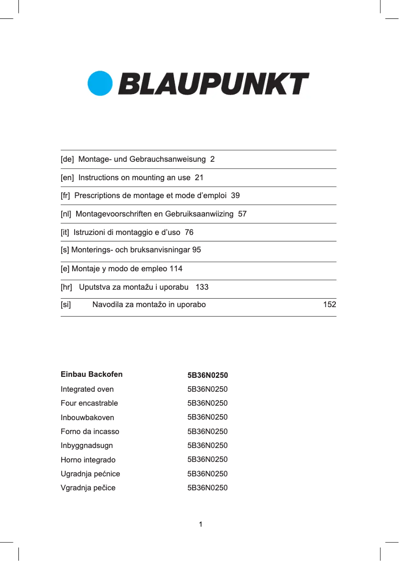 Página 1 del manual Manual de usuario Blaupunkt 5B36N0250