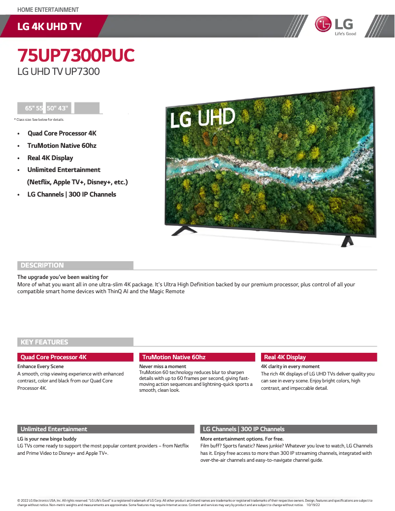 Imagen de la primera página del manual del dispositivo 75UP7300PUC