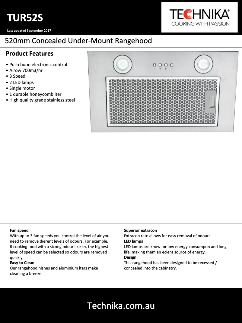 Página 1 del manual Ficha técnica Technika TUR52S