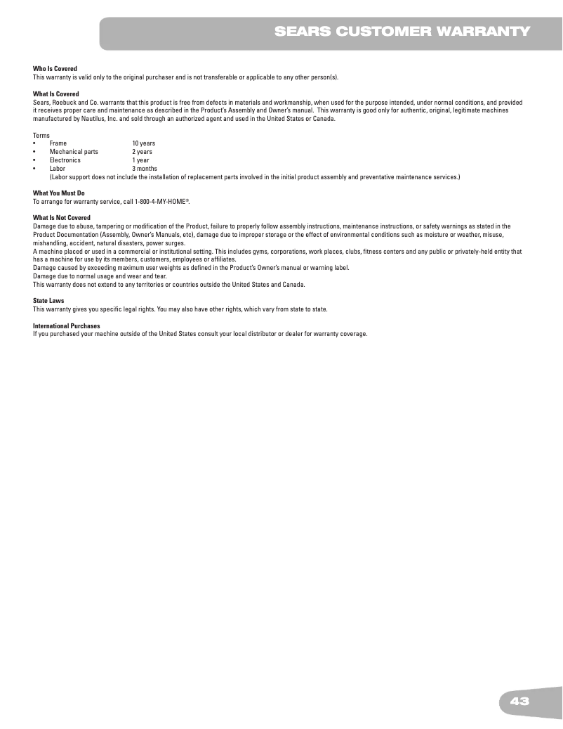 Página 1 del manual Información de garantía Schwinn 270