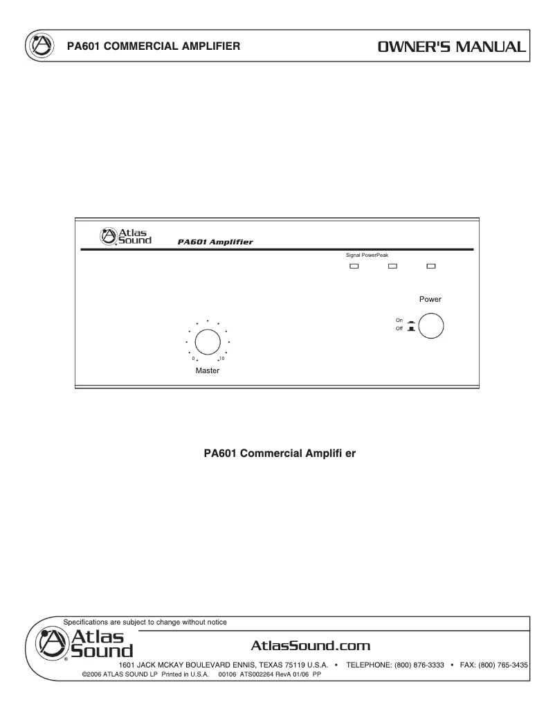 Página 1 del manual Manual de usuario Atlas Sound PA601