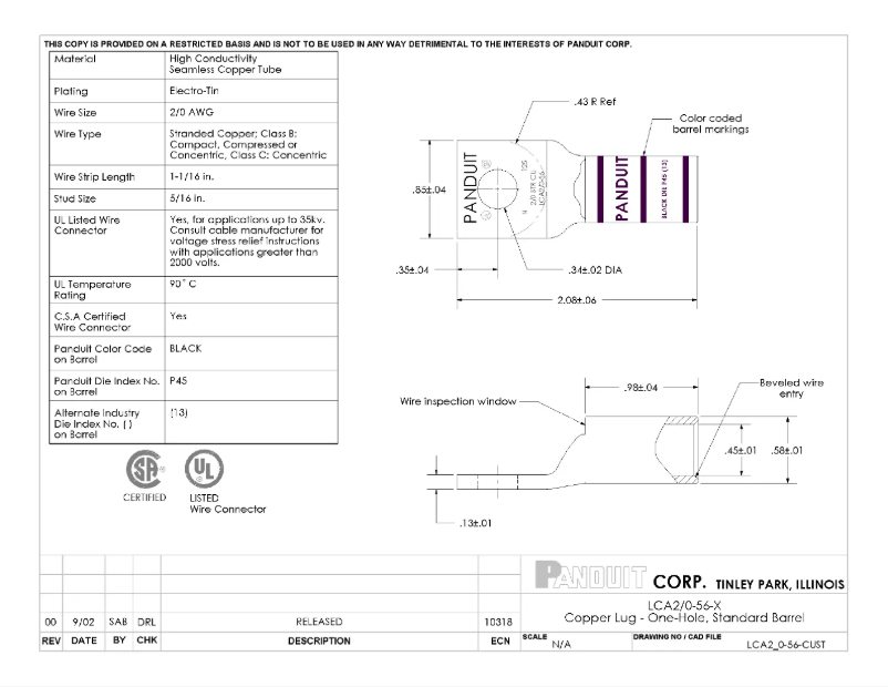 Página 1 del manual Dibujo técnico Panduit LCA2/0-56-X