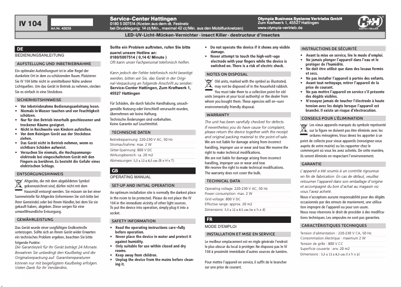 Página 1 del manual Manual de usuario Hartig & Helling IV 104