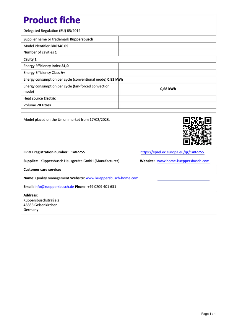 Página 1 del manual Etiqueta energética Küppersbusch BD6340.0S
