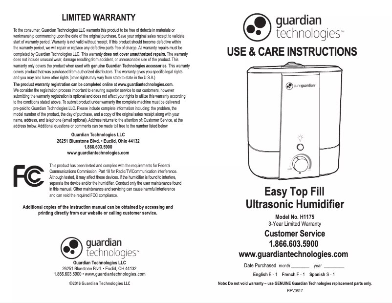 Imagen de la primera página del manual del dispositivo H1175WCA