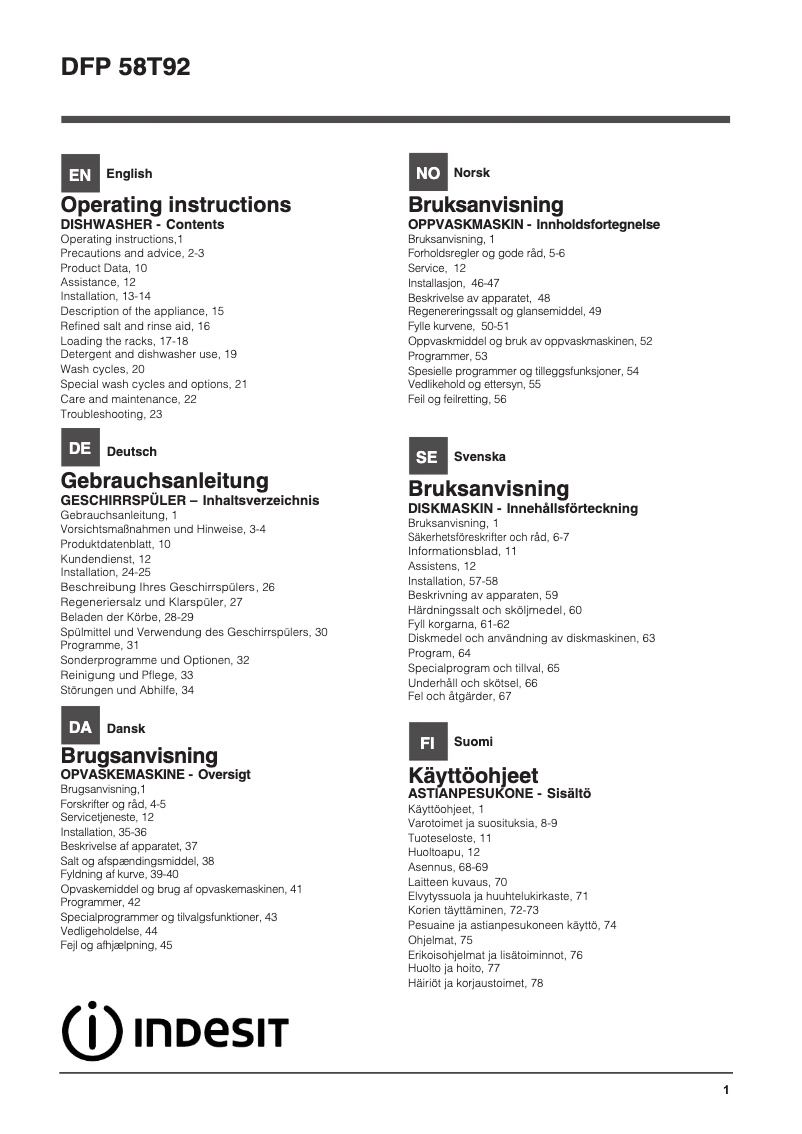 Imagen de la primera página del manual del dispositivo DFP 58T92 CA NX SK