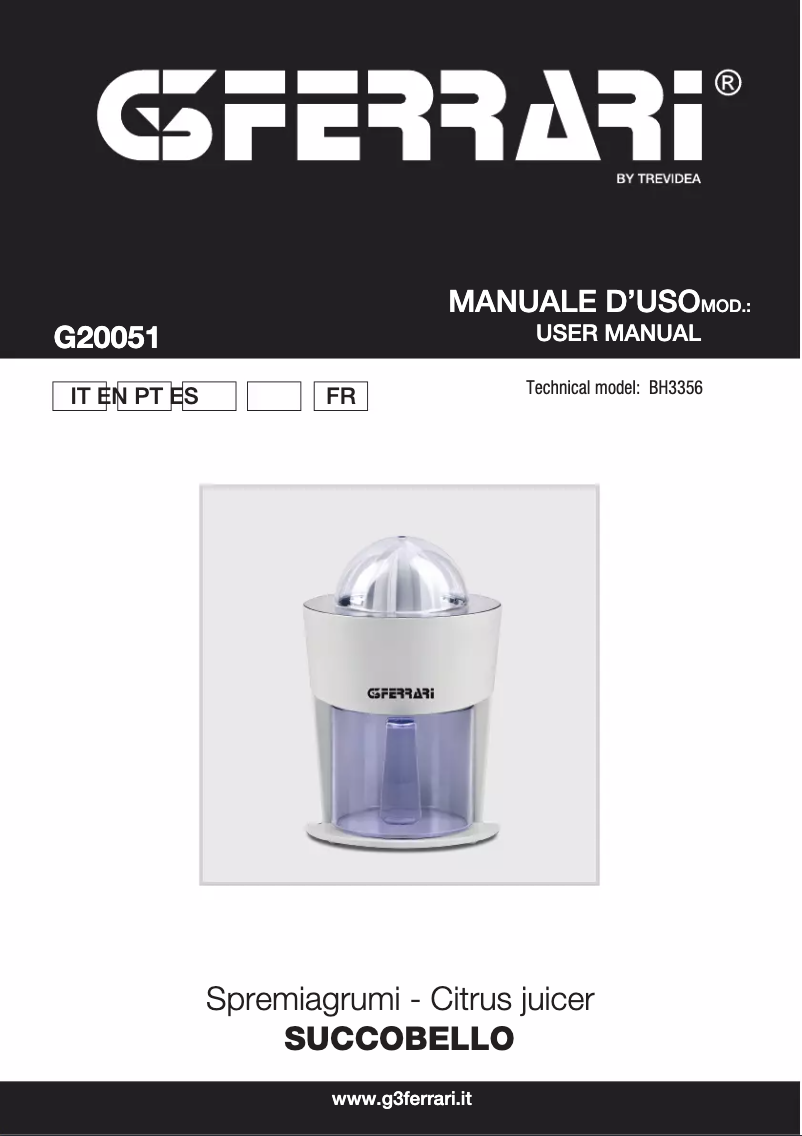 Imagen de la primera página del manual del dispositivo Succobello G20051