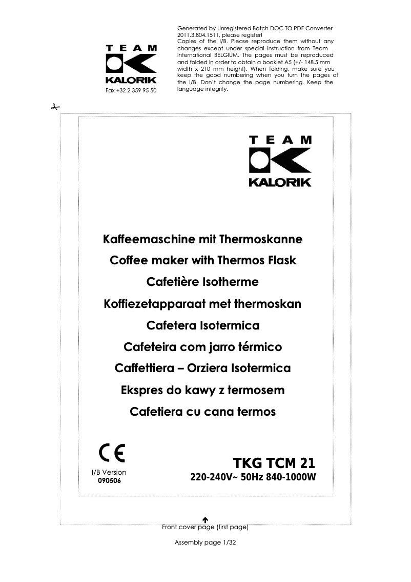 Imagen de la primera página del manual del dispositivo TKG TCM 21