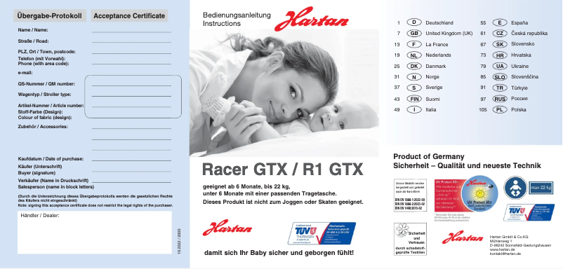 Página 1 del manual Manual de usuario Hartan Racer GTX