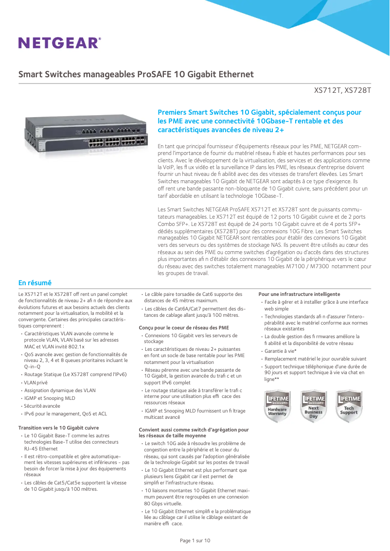 Página 1 del manual Ficha técnica Netgear XS712T