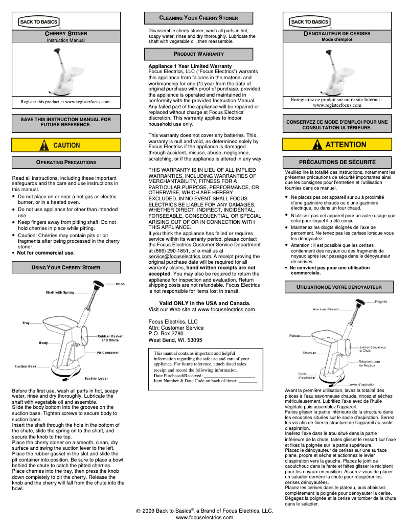 Página 1 del manual Manual de usuario WestBend Cherry Stoner 63
