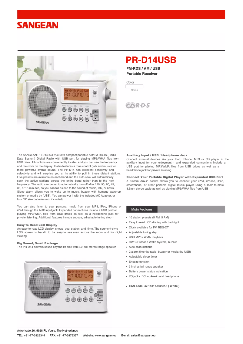 Página nº 1 - Ficha técnica Sangean PR-D14USB