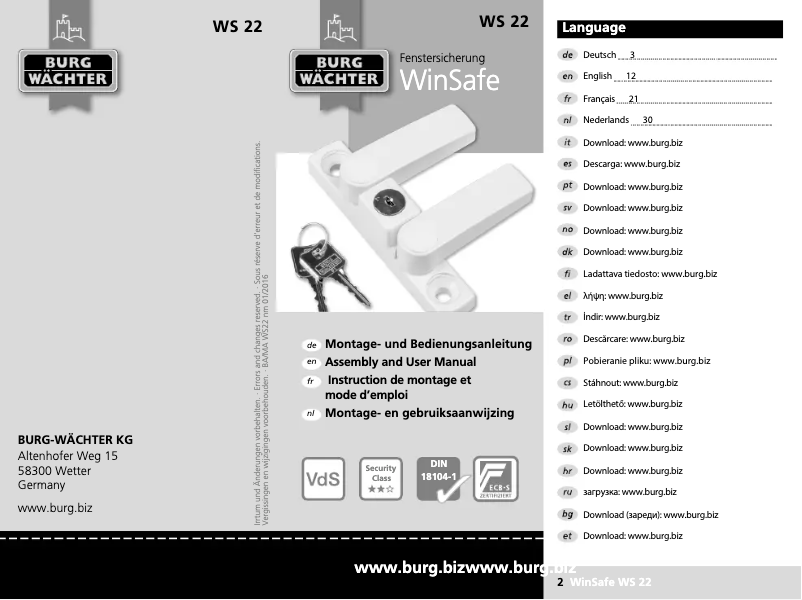 Página 1 del manual Manual de usuario Burg Wächter WinSafe WS 22