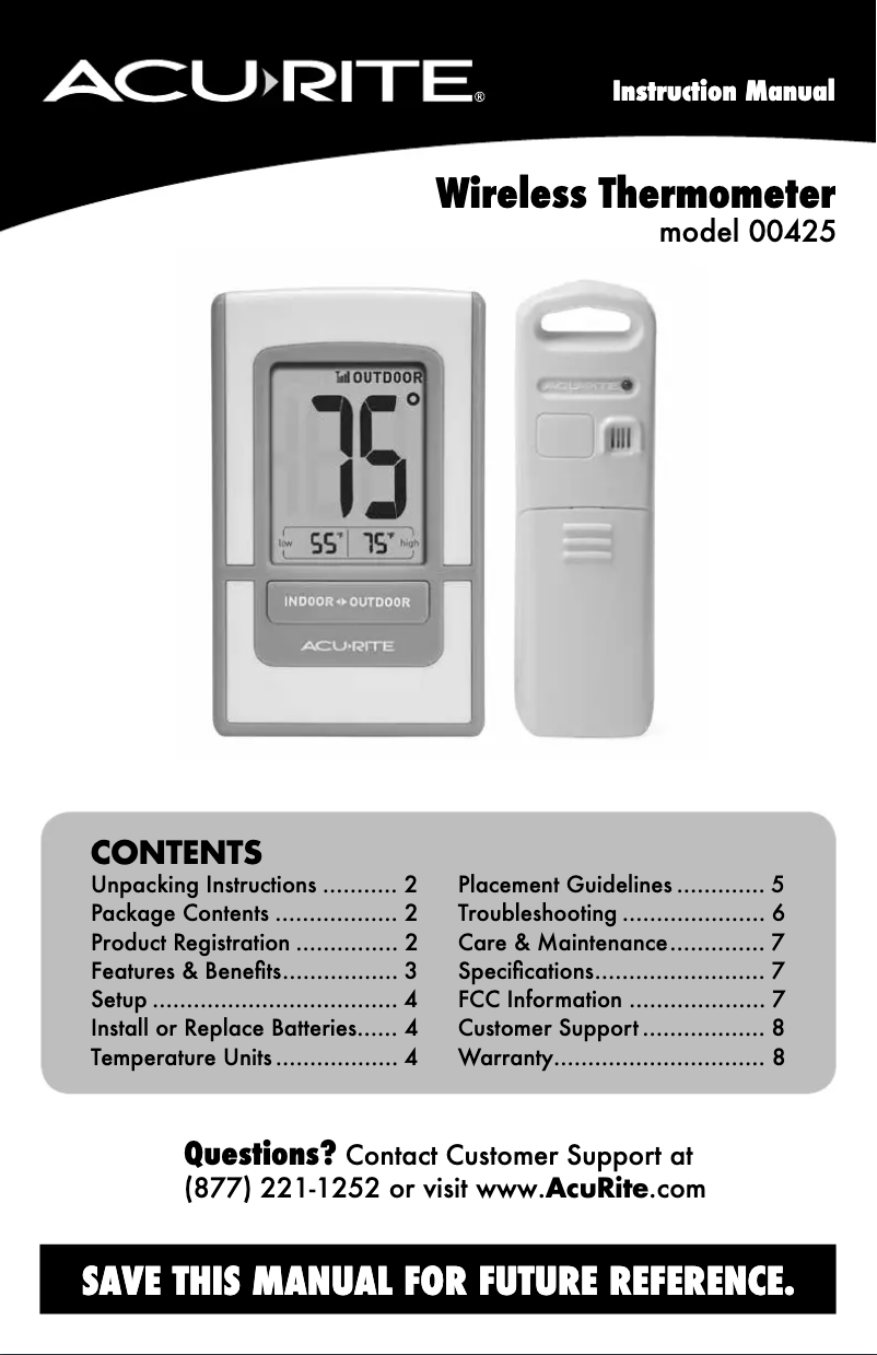Imagen de la primera página del manual del dispositivo 00425A1